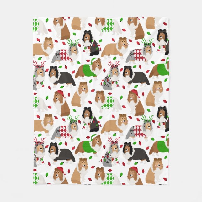 God jul Shetland Sheepdog Fleece Blanket (Framsidan)