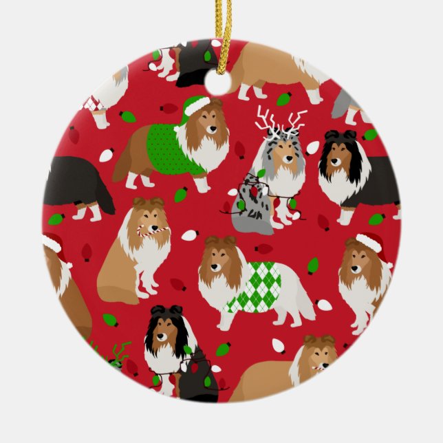 God jul Shetland Sheepdog Julgransprydnad Keramik (Framsidan)