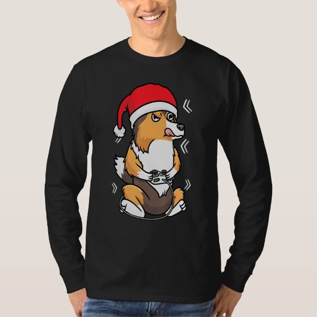 God Jul Shetland Sheepdog Sheltie Hund Gamer Vide T Shirt (Framsida)