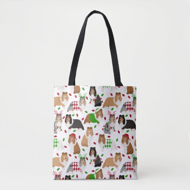 God jul Shetland Sheepdog Tote Bag Tygkasse (Framsida)