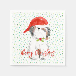 God Jul Shi Tzu Hund Festiv Färgrik Jullöv Pappersservett