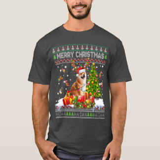 God jul Shiba Inu Santa Julafton Träd Ljus U T Shirt