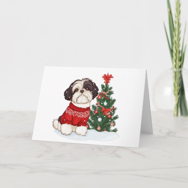 God Jul Shih Tzu Hund Helgkort (Framsida)