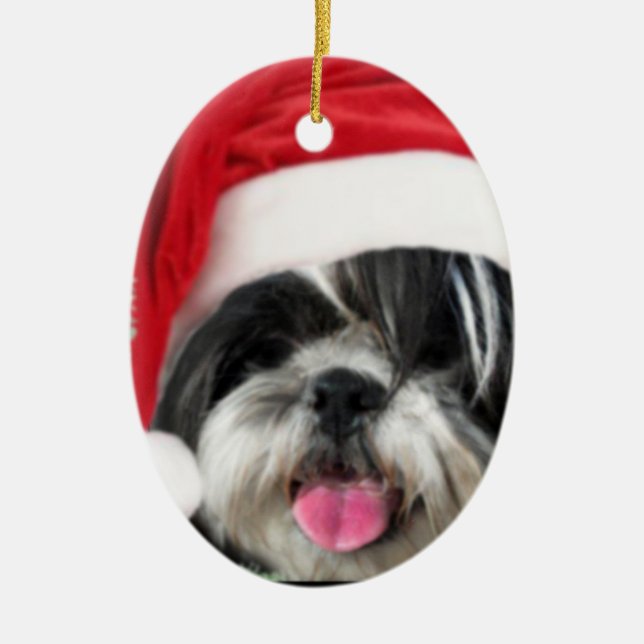 God Jul Shih Tzu Hund Julgransprydnad Keramik (Framsidan)