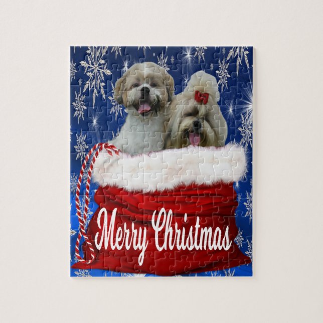 God Jul Shih tzu Hund Pussel (Vertikal)