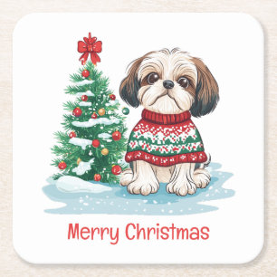 God Jul Shih Tzu Hund Underlägg Papper Kvadrat