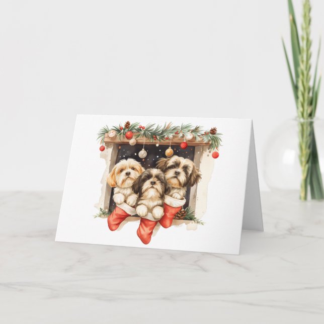God jul Shih Tzu Hundar Helgkort (Framsida)
