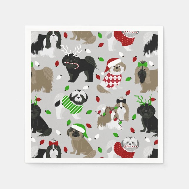God Jul Shih Tzu Hundar Napkins Pappersservett (Framsidan)