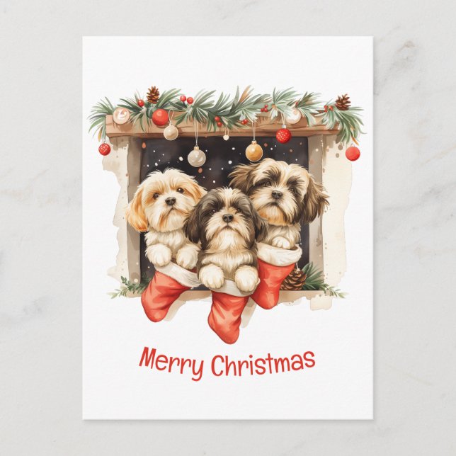 God jul Shih Tzu Hundar Vykort (Framsida)