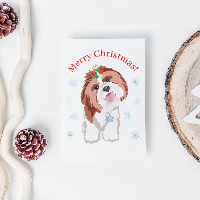 God jul Shih Tzu med snöflake Hund Helg Vykort (Skapare uppladdad)