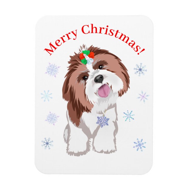God jul Shih Tzu med snöflake Hund Magnet (Vertikal)