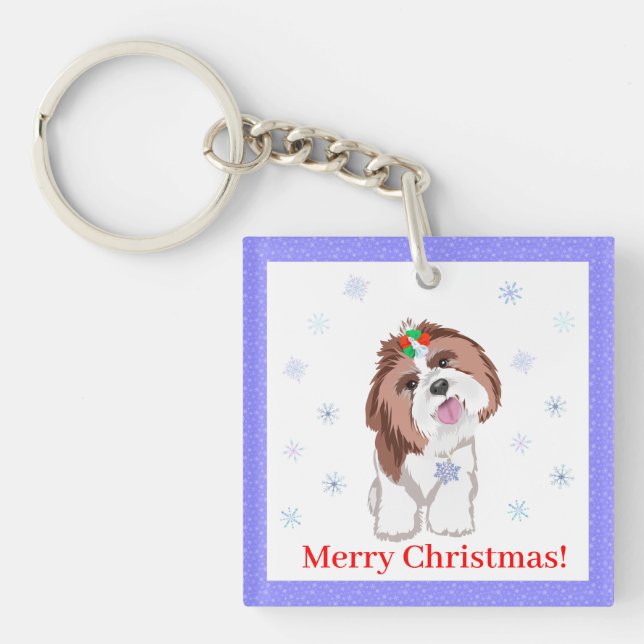 God Jul Shih Tzu Med Snöflinga  (Framsidan)