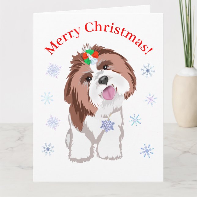 God Jul Shih Tzu Med Snöflinga Hund  Kort (Framsida)