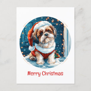 God jul Shih Tzu Santa Hund Helg Vykort