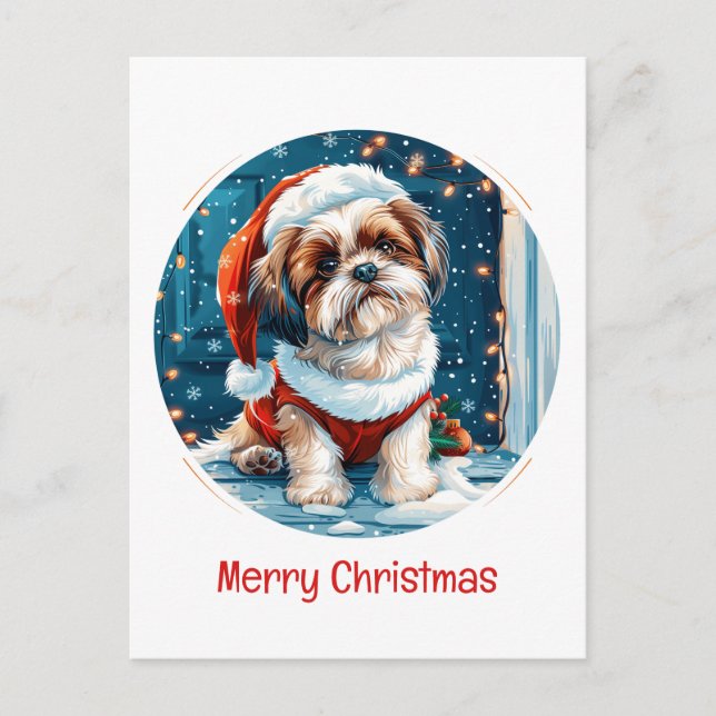 God jul Shih Tzu Santa Hund Helg Vykort (Framsida)
