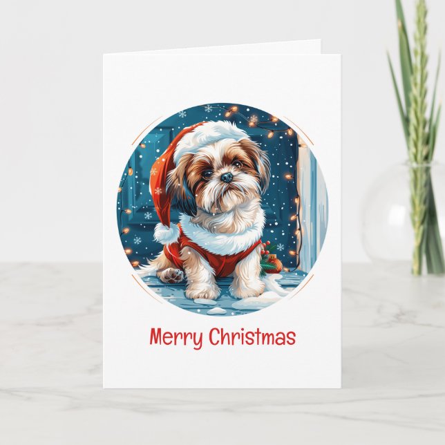 God jul Shih Tzu Santa Hund Helgkort (Framsida)