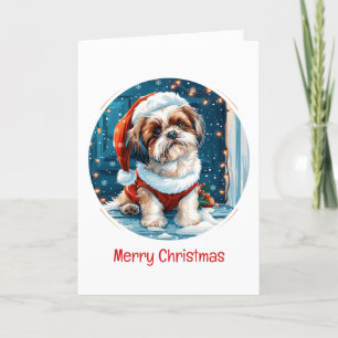 God jul Shih Tzu Santa Hund Helgkort