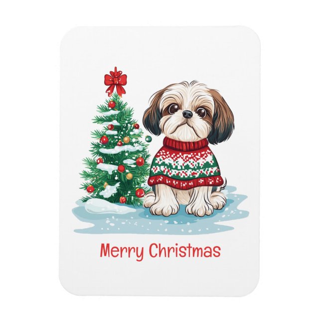 God Jul Shih Tzu Tomte Hund Magnet (Vertikal)