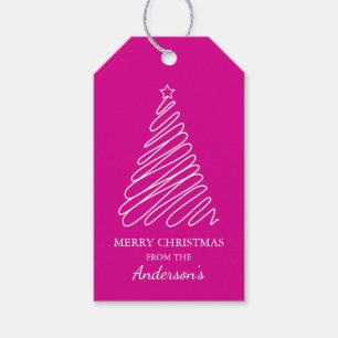 God jul Shock rosa White Scribble Träd Presentetikett
