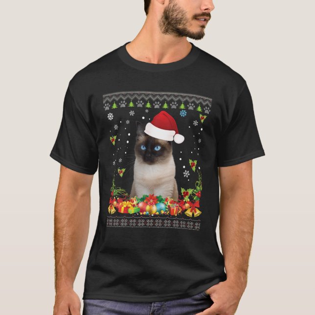 God jul Siamese Cat Ugly Sweater Santa Cla T Shirt (Framsida)