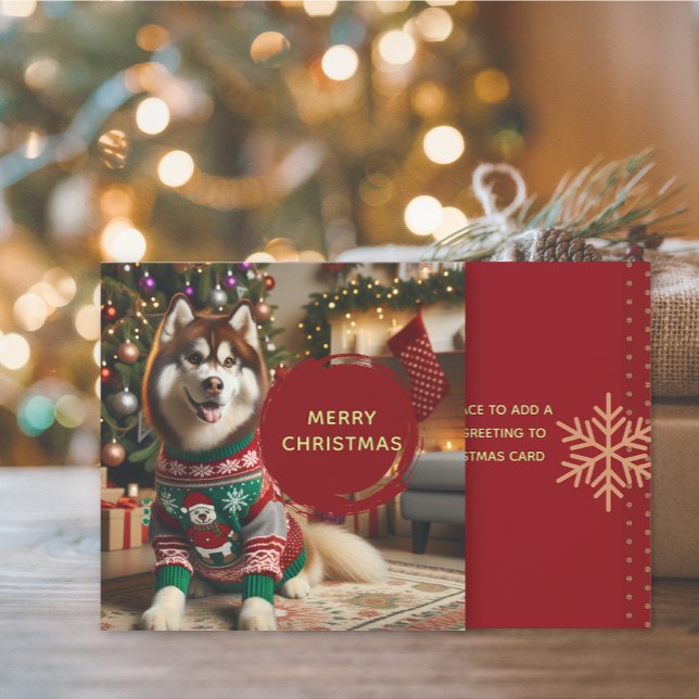 God jul Siberian husky-hälsningskort Kort (The front and back of the Siberian Husky Christmas Holiday greeting card)