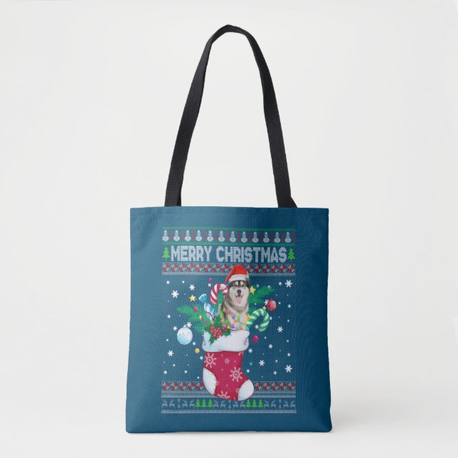 God jul Siberian husky Hund i Sock Funny Tygkasse (Framsida)