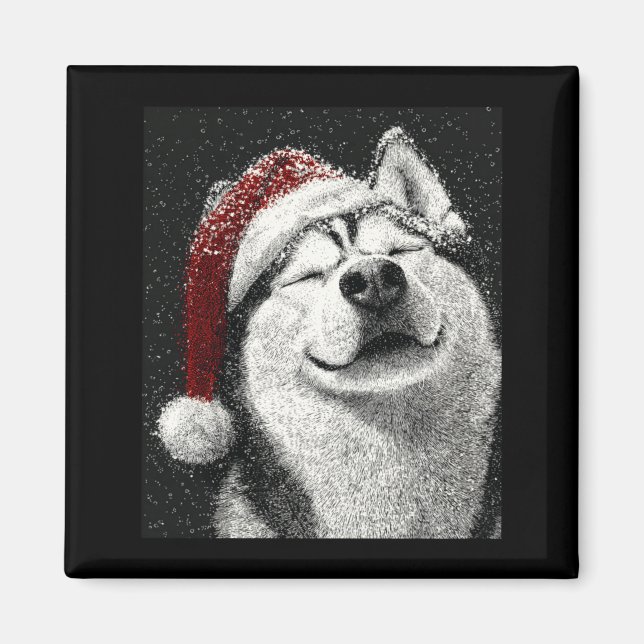 God Jul Siberian Husky Långärmad  Magnet (Framsidan)