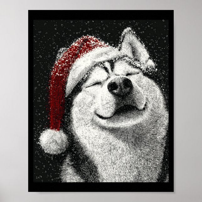 God Jul Siberian Husky Långärmad  Poster (Framsidan)