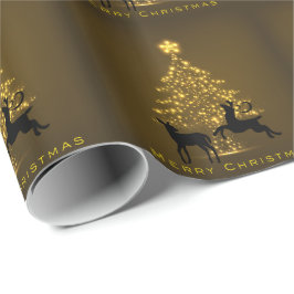 God jul Silhouette Hjort och Golden Träd Presentpapper