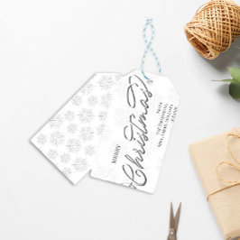 God jul Silver Calligraphy Snöflingor Presentetikett