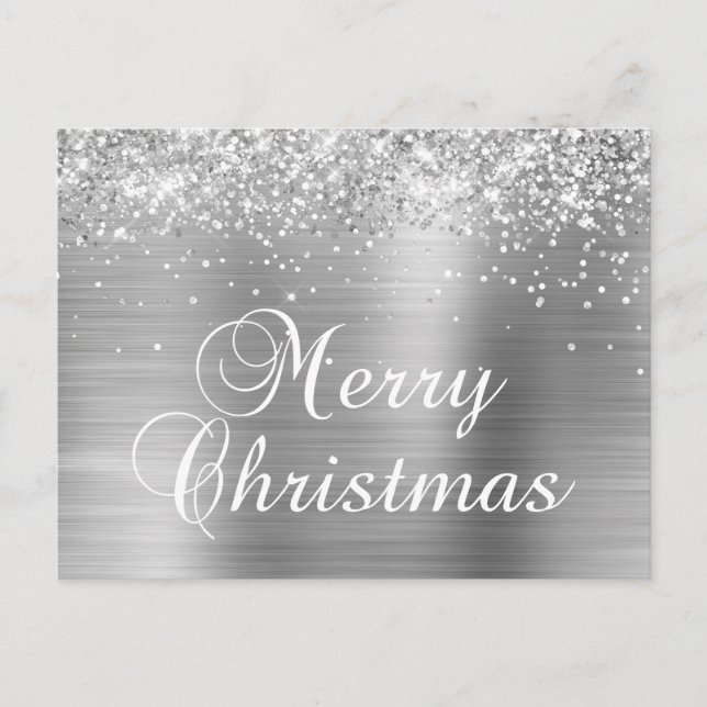 God Jul Silver Glitter Falsk Folie Helg Vykort (Framsida)