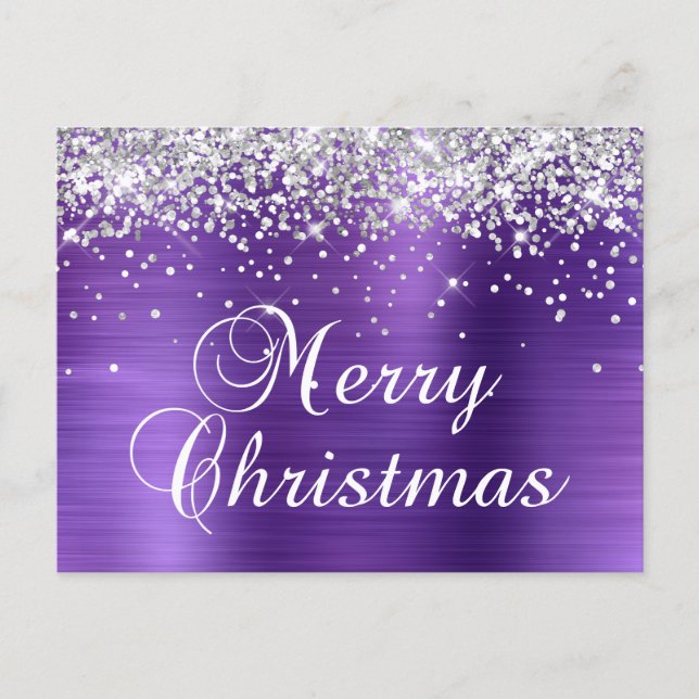God Jul Silver Glitter Lila Folie Helg Vykort (Framsida)