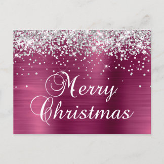 God Jul Silver Glitter Vinfolie Helg Vykort
