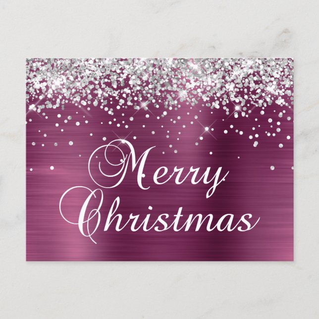 God Jul Silver Glitter Vinfolie Helg Vykort (Framsida)