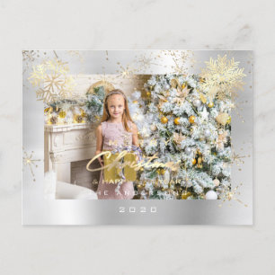 God jul Silver Grått Guld Lux Snö Vykort
