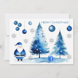 God jul Silver och Blue Japandi Watercolor Julkort