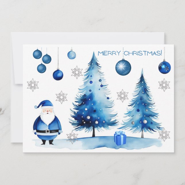 God jul Silver och Blue Japandi Watercolor Julkort (Framsida)