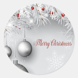 God Jul, Silverkulor, Grenar, Snöflingor Runt Klistermärke