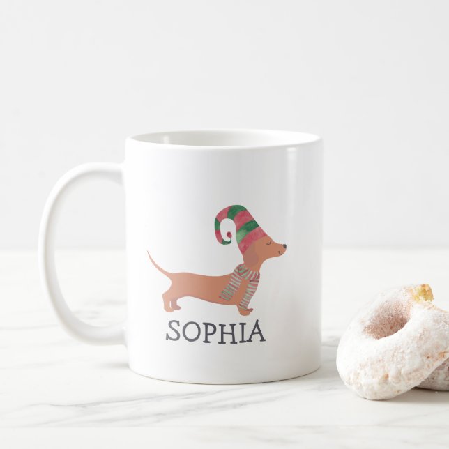 God jul Simple Cute Dachshund Hund Kaffemugg (Med munk)