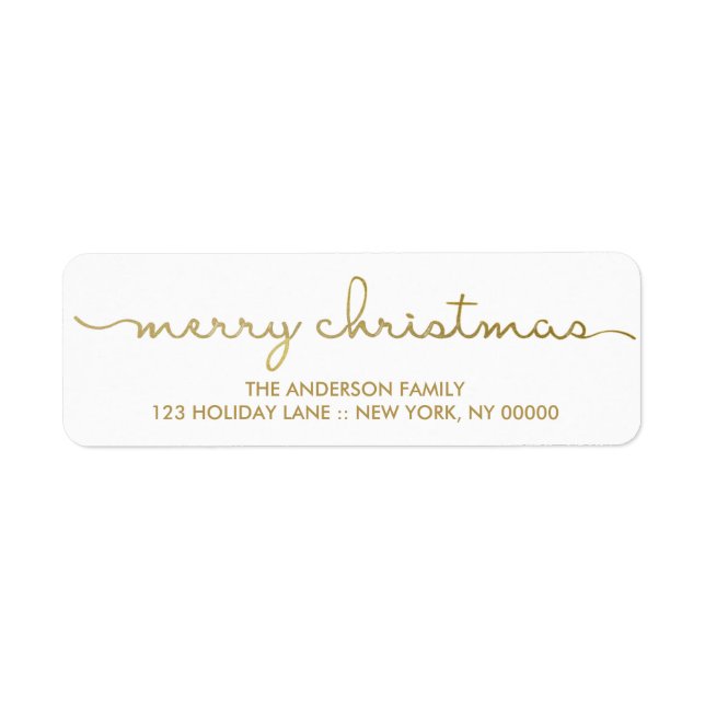 God jul Simple Guld Hand Lettered Label Returadress Etikett (Framsidan)