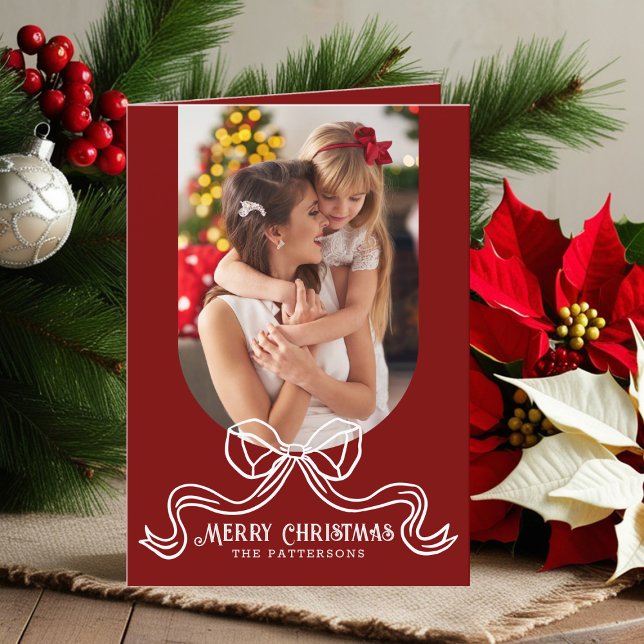 God jul Simple Modern Coquette Bow Photo Helgkort (Skapare uppladdad)