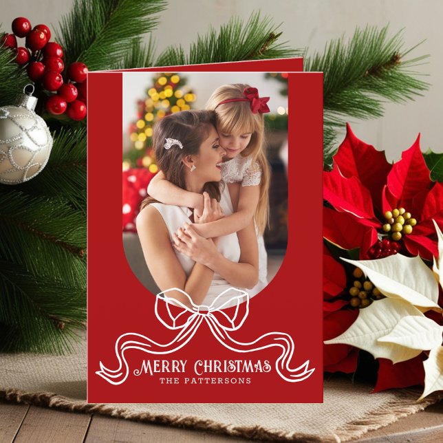 God jul Simple Modern Coquette Bow Photo Helgkort (Skapare uppladdad)