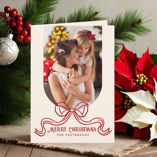 God jul Simple Modern Coquette Bow Photo Helgkort (Skapare uppladdad)
