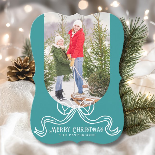 God jul Simple Modern Coquette Bow Photo Julkort (Skapare uppladdad)