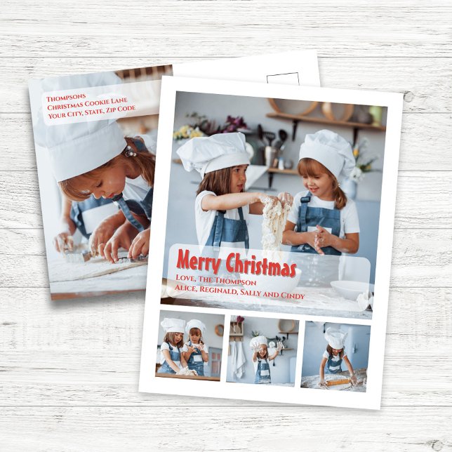 God jul Simple Photo Collage Hälsning Helg Vykort (Merry Christmas Holiday Photo Postcard. With simple typography,)