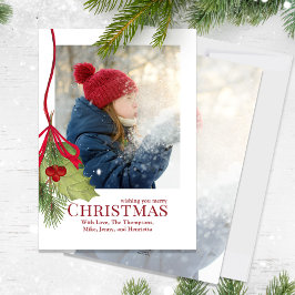 God jul Simple Photo Red Holly Berries Julkort