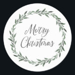 God jul Simple Rustic Watercolor Greenery Runt Klistermärke<br><div class="desc">Vackra,  enkla,  rustiska God jul-etiketter med grönt andningsservetter.</div>