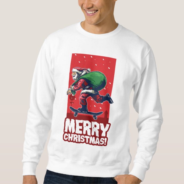 God jul Skateboarding Santa | HELGDAGAR Lång Ärmad Tröja (Framsida)