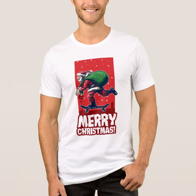 God jul Skateboarding Santa | HELGDAGAR T Shirt (Framsida)