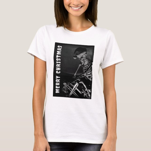 God jul. Skelett med tomtehatt T Shirt (Framsida)